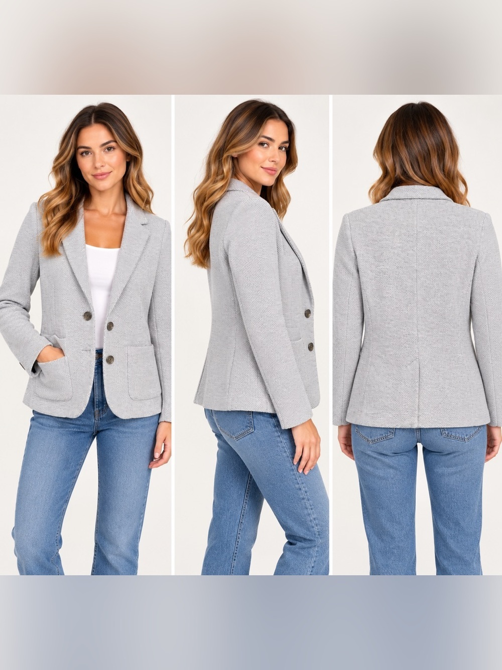 Talbots Light Gray Knit Blazer Jacket Size 8